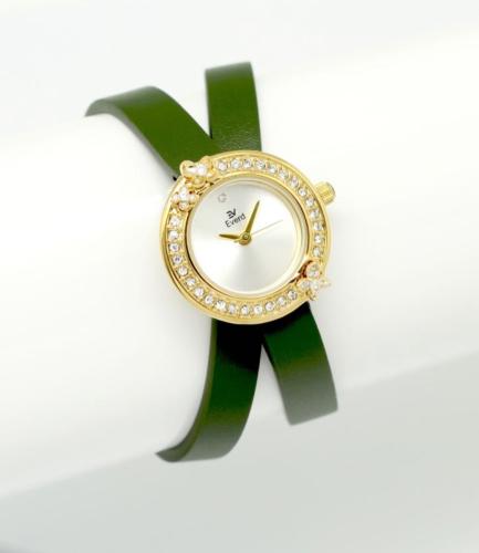 ساعه نسائية ماركة ايفرد جلد اخضر ميناء ابيض إطار ا...