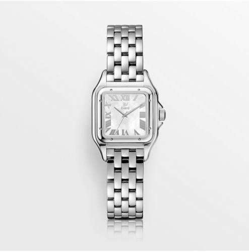 ساعه نسائية ماركة ايفرد فضي ميناء ابيض صدفي