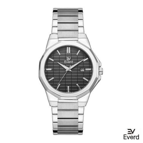 ساعه رجالي ماركة ايفرد فضي ميناء اسود