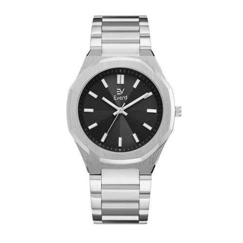 ساعه رجالي ماركة ايفرد فضي ميناء اسود