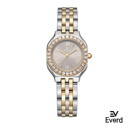 ساعه نسائية ماركة ايفرد ذهبي وفضي ميناء رمادي