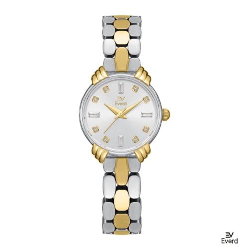 ساعه نسائية ماركة ايفرد ذهبي وفضي ميناء ابيض