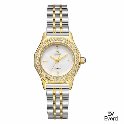 ساعه نسائية ماركة ايفرد ذهبي وفضي ميناء ابيض
