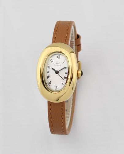 ساعه نسائية ماركة ايفرد جلد بني فاتح ميناء ابيض
