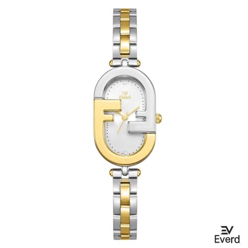 ساعه نسائية ماركة ايفرد ذهبي وفضي ميناء ابيض