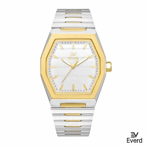 ساعه رجالي ماركة ايفرد ذهبي وفضي ميناء ابيض