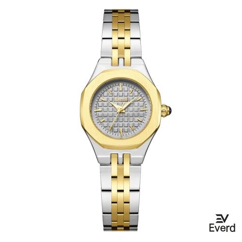 ساعه نسائية ماركة ايفرد ذهبي وفضي ميناء رمادي