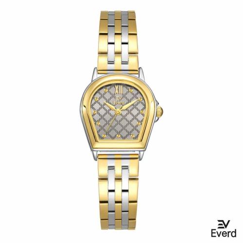 ساعه نسائية ماركة ايفرد ذهبي وفضي ميناء رمادي