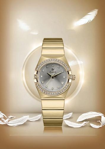 ساعه نسائية ماركة ايفرد ذهبي ميناء رمادي