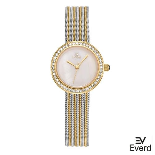 ساعه نسائية ماركة ايفرد ذهبي وفضي ميناء ابيض