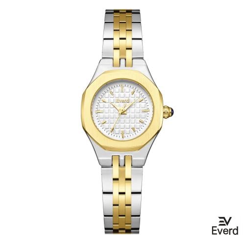 ساعه نسائية ماركة ايفرد ذهبي وفضي ميناء ابيض