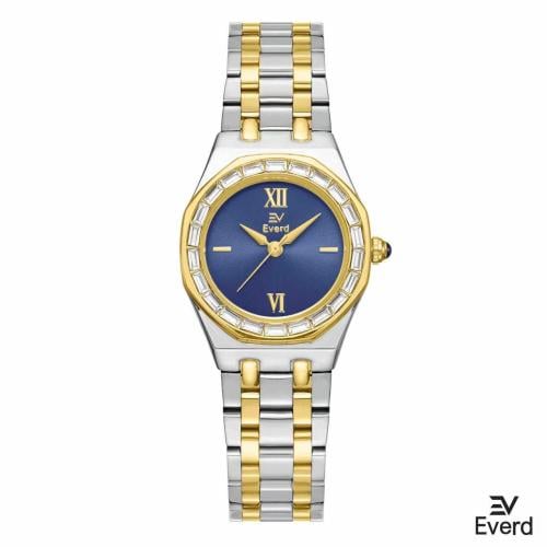 ساعه نسائية ماركة ايفرد ذهبي وفضي ميناء ازرق كحلي