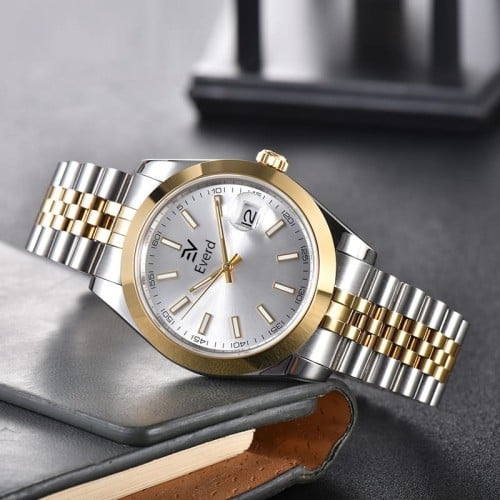 ساعه رجاليه ماركة ايفرد فضي وذهبي ميناء ابيض