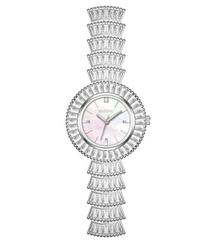 ساعة نسائي بروشا فضي ميناء ابيض