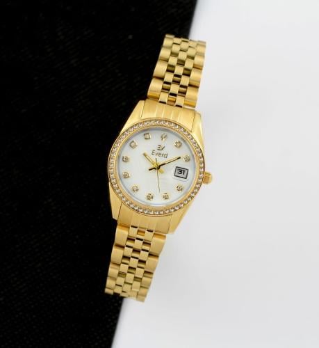 ساعه نسائية ماركة ايفرد فصوص ذهبي ميناء آبيض صدفي
