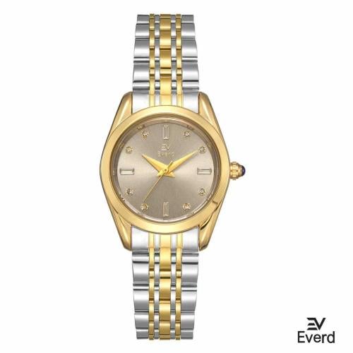 ساعه نسائية ماركة ايفرد ذهبي وفضي ميناء رمادي