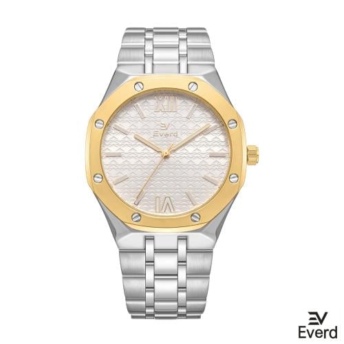 ساعه رجاليه ماركة ايفرد ذهبي وفضي ميناء ابيض