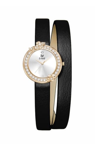 ساعه نسائية ماركة ايفرد جلد اسود ميناء ابيض إطار ذ...