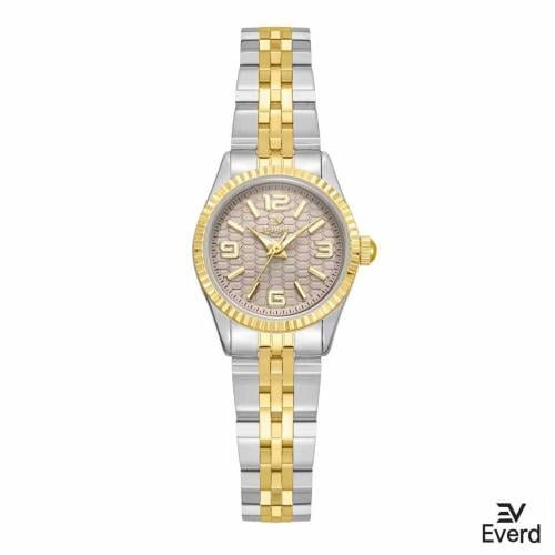 ساعه نسائية ماركة ايفرد ذهبي وفضي ميناء رمادي