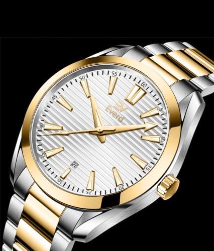 ساعه رجاليه ماركة ايفرد ذهبي وفضي ميناء ابيض