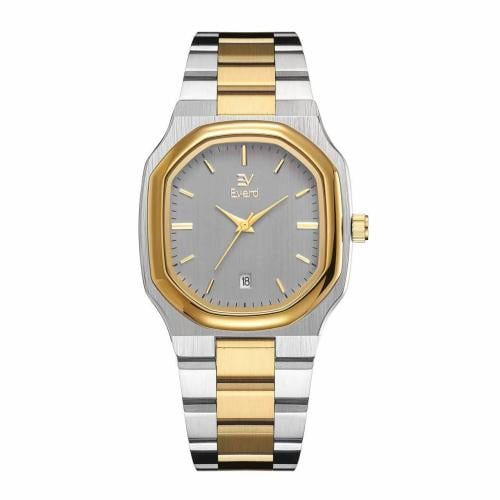 ساعه رجاليه ماركة ايفرد ذهبي وفضي ميناء رمادي