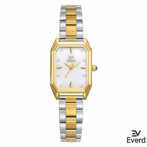 ساعه نسائية ماركة ايفرد ذهبي وفضي ميناء ابيض