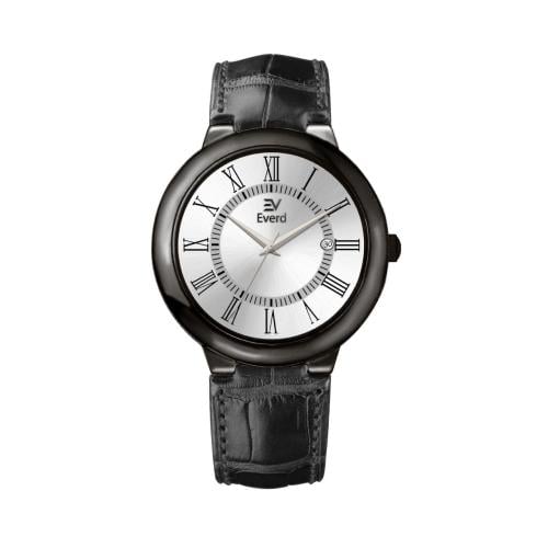 ساعه رجاليه ماركة ايفرد جلد اسود ميناء ابيض إطار ا...