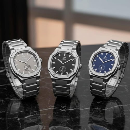 ساعه رجالي ماركة ايفرد فضي ميناء اسود