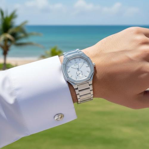 ساعه رجالي ماركة ايفرد فضي ميناء ابيض