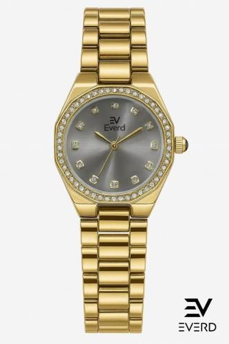 ساعه نسائية ماركة ايفرد ذهبي ميناء رمادي