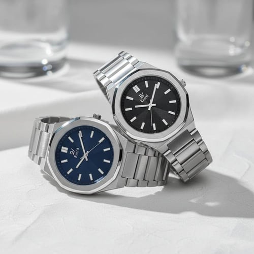 ساعه رجالي ماركة ايفرد فضي ميناء اسود