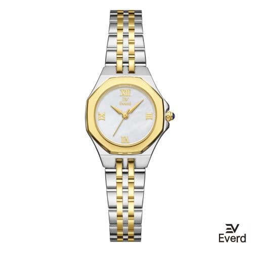 ساعه نسائية ماركة ايفرد ذهبي وفضي ميناء ابيض