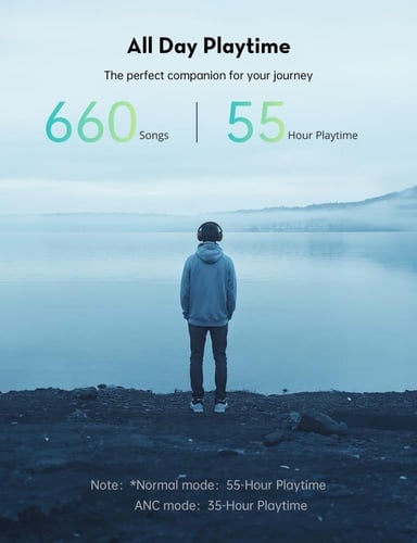 راف باور - سماعة رأس بميزة ANC تعمل حتى 55 ساعة -...