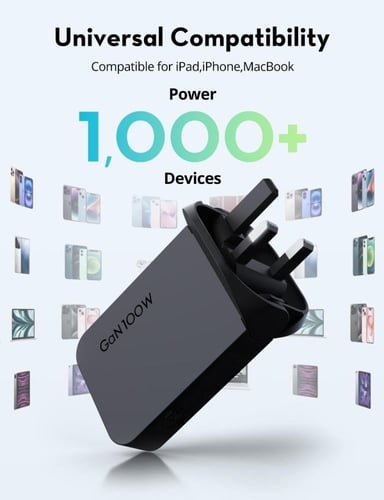 راف باور - شاحن جداري نحيف بقوة 100 واط بمنفذين تا...