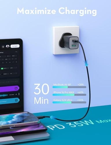 شاحن جداري راف باور بقوة 35 واط بمنفذ تايب سي ومنف...