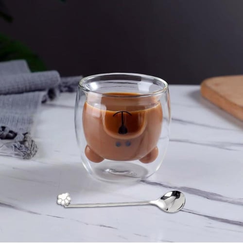 كوب زجاجي معزول بجدار مزدوج وبتصميم ظريف للاسبريسو...