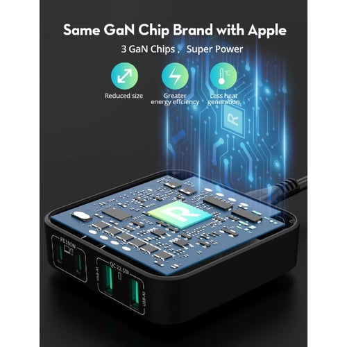 راف باور - منصة شحن بــ4 منافذ بقوة 100 واط بمنفذي...