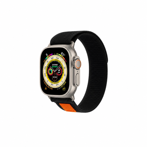 iBAND - سوار ساعة أبل قماشي تريل لوب قابل للتعديل لمقاسات 45 / 46 / 49 ملم - اسود