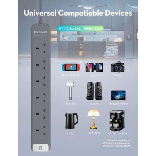 راف باور - توصيلة بـ6 منافذ بقوة 2990 واط RP-PC106...