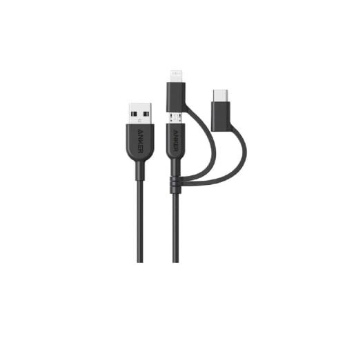 انكر - كيبل يو اس بي 3 في 1 بطول 0.9 سم - اسود