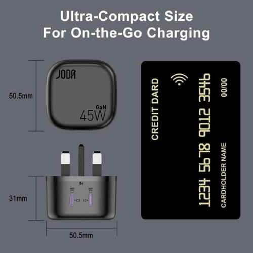 جودا - شاحن جداري بقوة 45 واط بمنفذين تايب سي شحن...