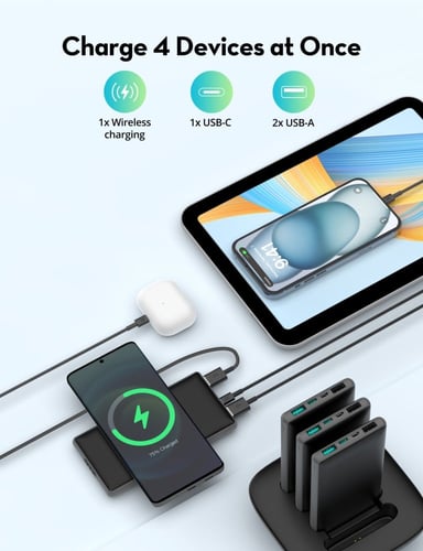 راف باور - منصة 4 بطاريات متنقلة + شحن لاسلكي سعة...