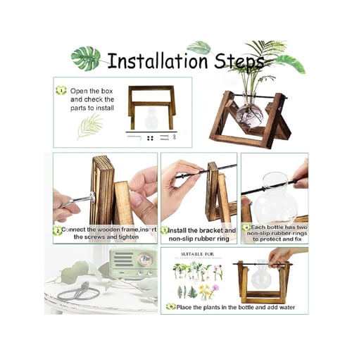 ديكور - وعاء زجاجي لسطح المكتب مع حامل خشبي