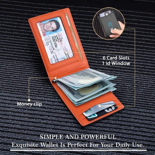 محفظة رفيعة للرجال مع مشبك نقود بخاصية حجب تقنية ت...