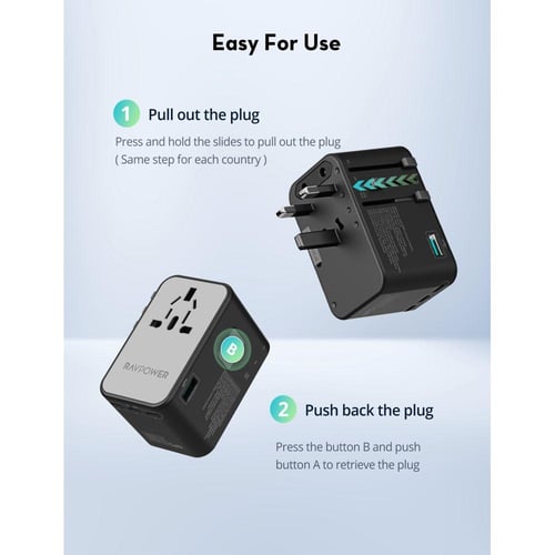 راف باور - فيش سفر متعدد المداخل بقوة 100 واط بثلا...