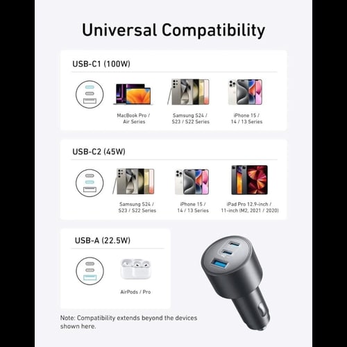 انكر - شاحن سيارة بقوة 167.5 واط بمنفذين تايب سي و...