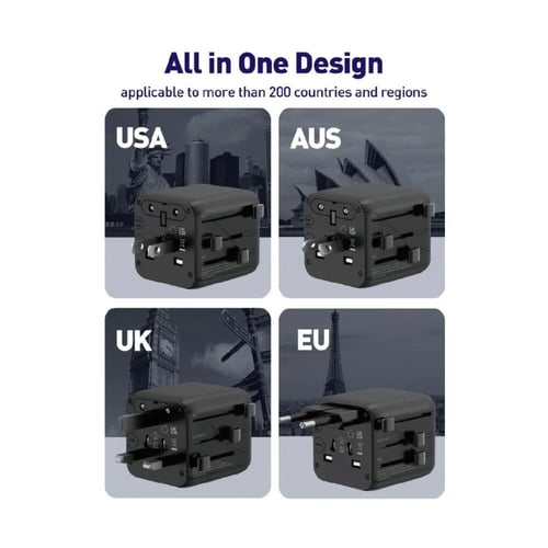 جودا – شاحن جداري عالمي متعدد المنافذ للسفر - اسود