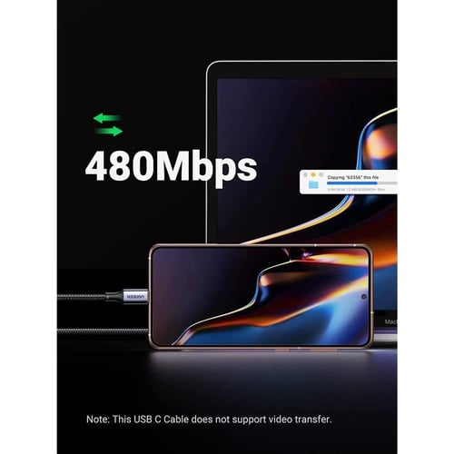 يوجرين - كيبل شحن قماشي من تايب سي إلى تايب سي 100...