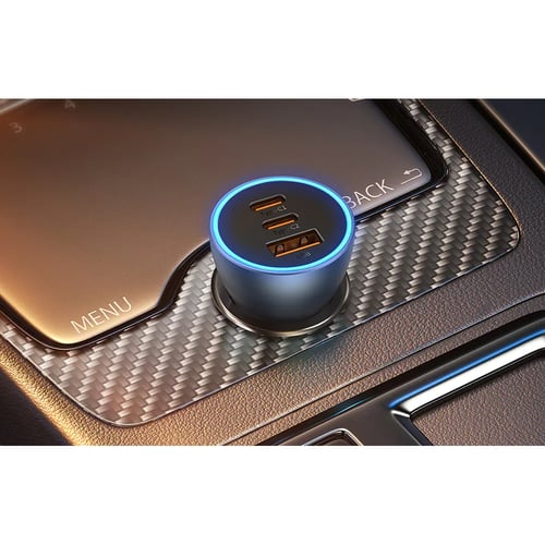 بيسوس - شاحن سيارة بمنفذين تايب سي و منفذ يو اس بي...