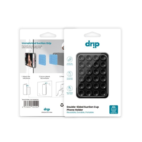 دريب - لصقة Drip سيليكون بشفط مزدوج للجوال - اسود